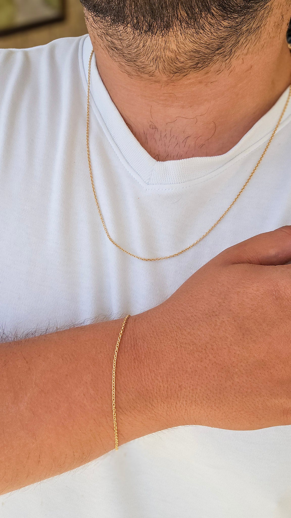 Kit Cadeado 1mm (Corrente + Pulseira) Banhado a Ouro 18k