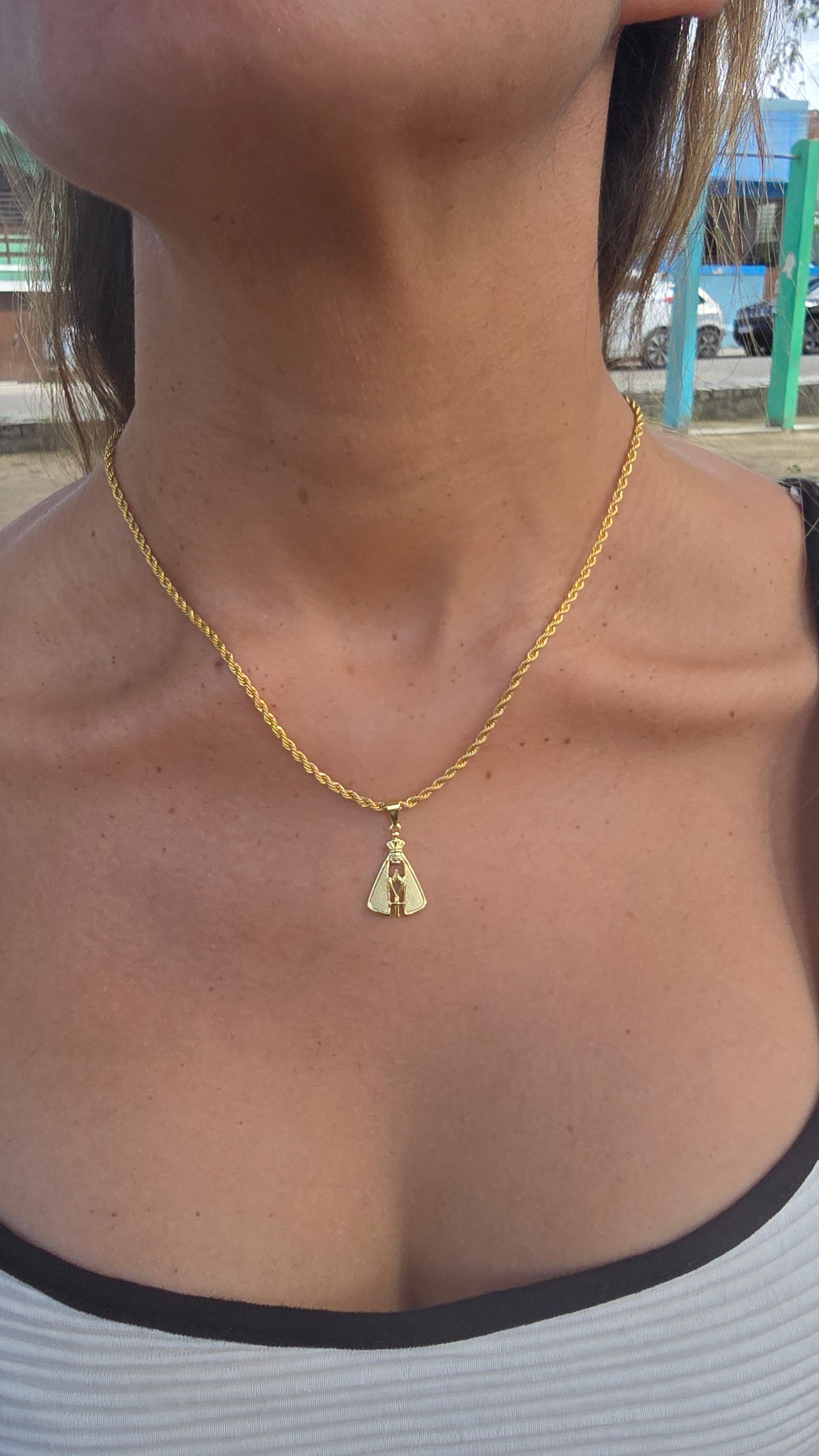 Corrente Baiana 2,5mm + Pingente Nossa Senhora Banhada a Ouro 18k