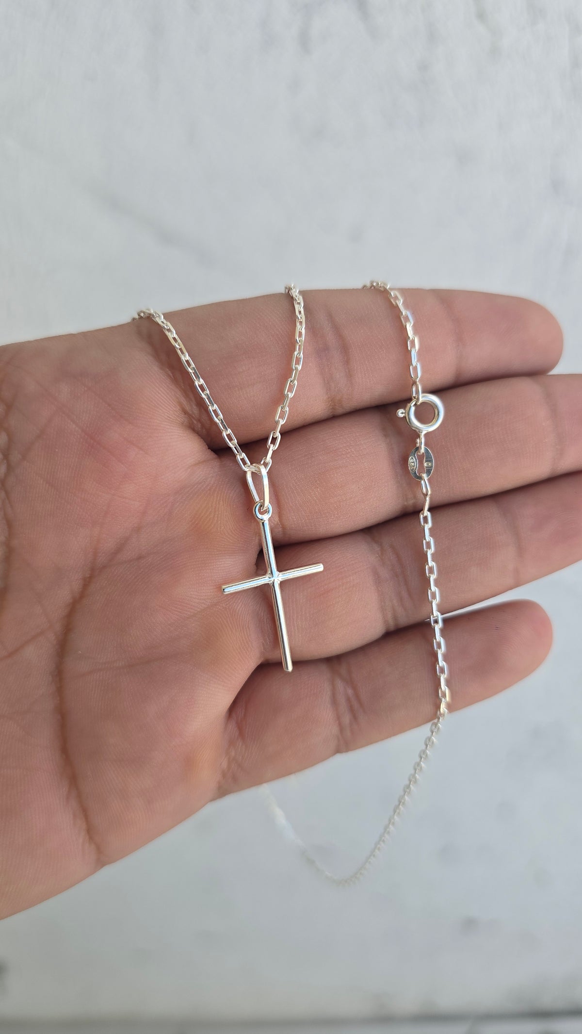 Corrente Cadeado 1mm Cruz Prata 925 Maciça 70 cm