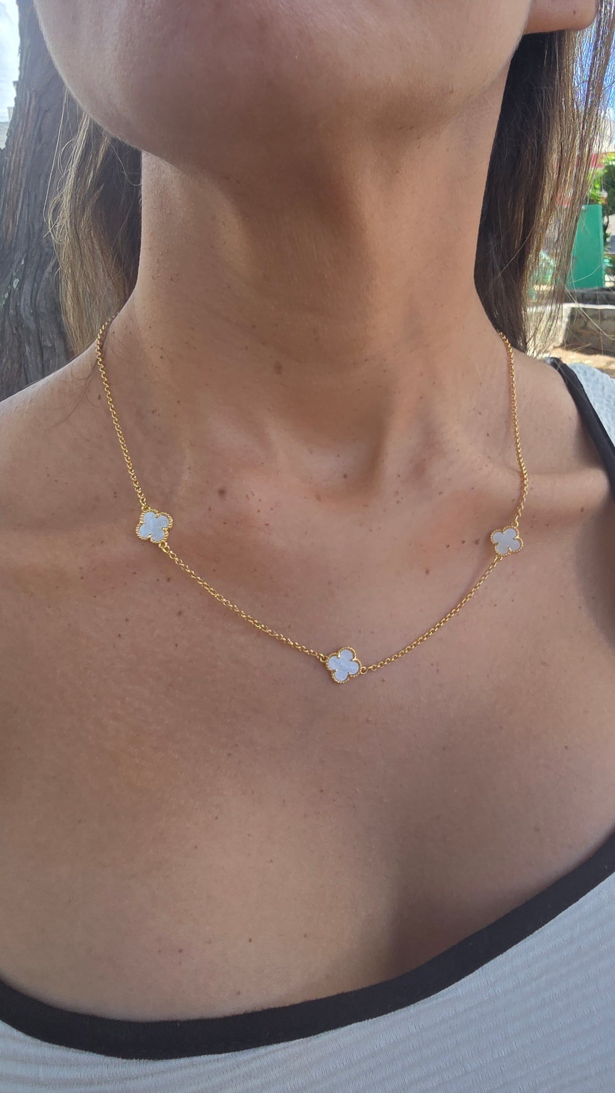 Colar Trevo Branco Banhado a Ouro 18k