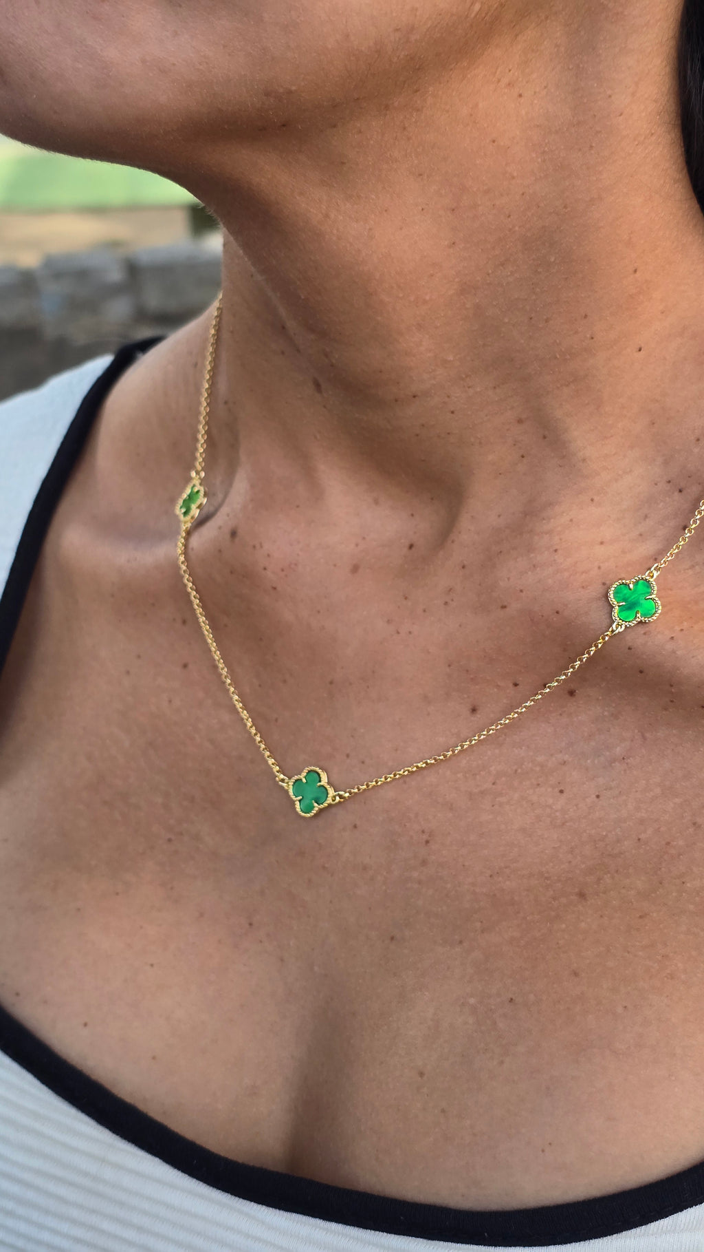 Colar Trevo Verde Banhado a Ouro 18k