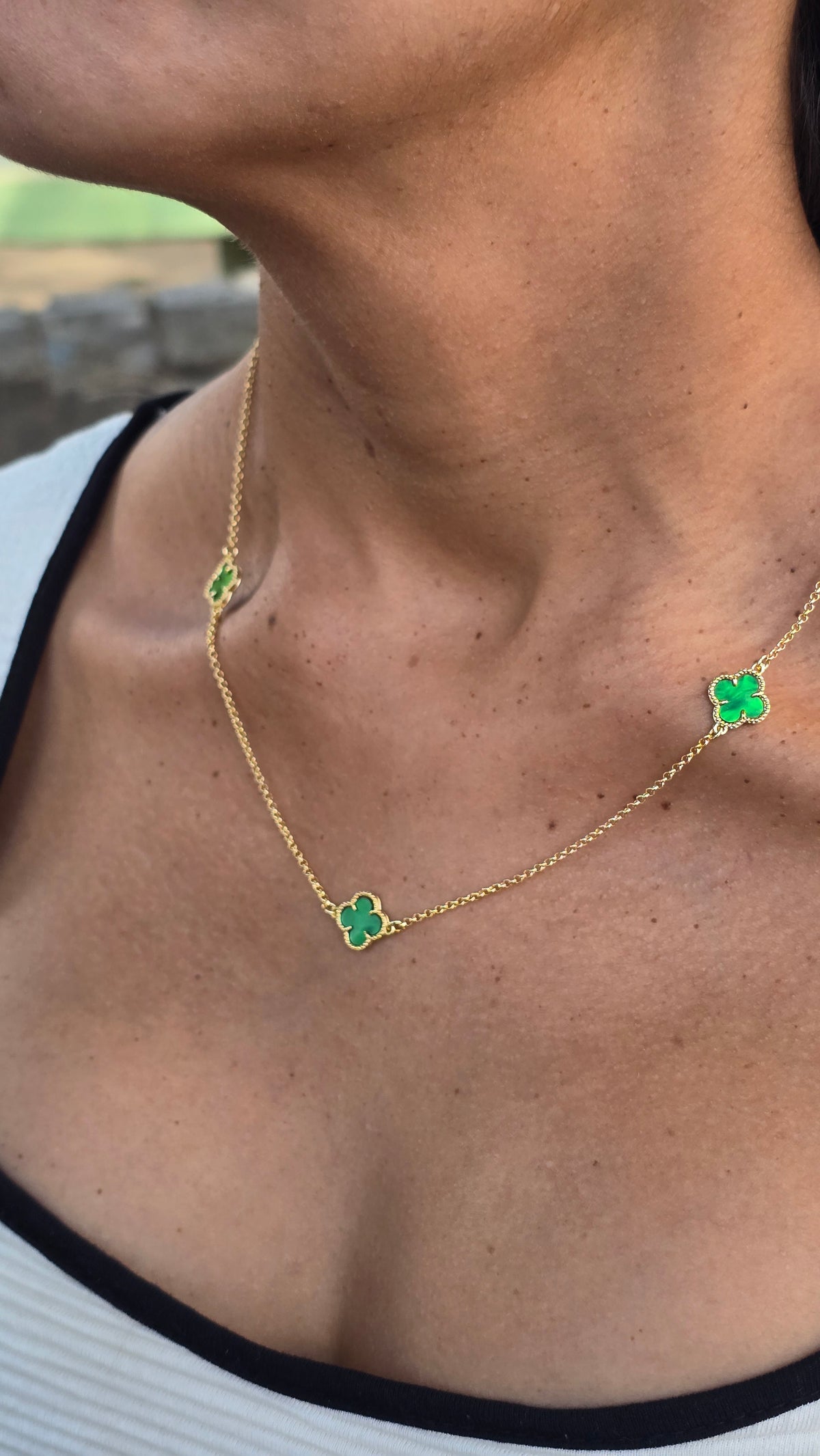 Colar Trevo Verde Banhado a Ouro 18k