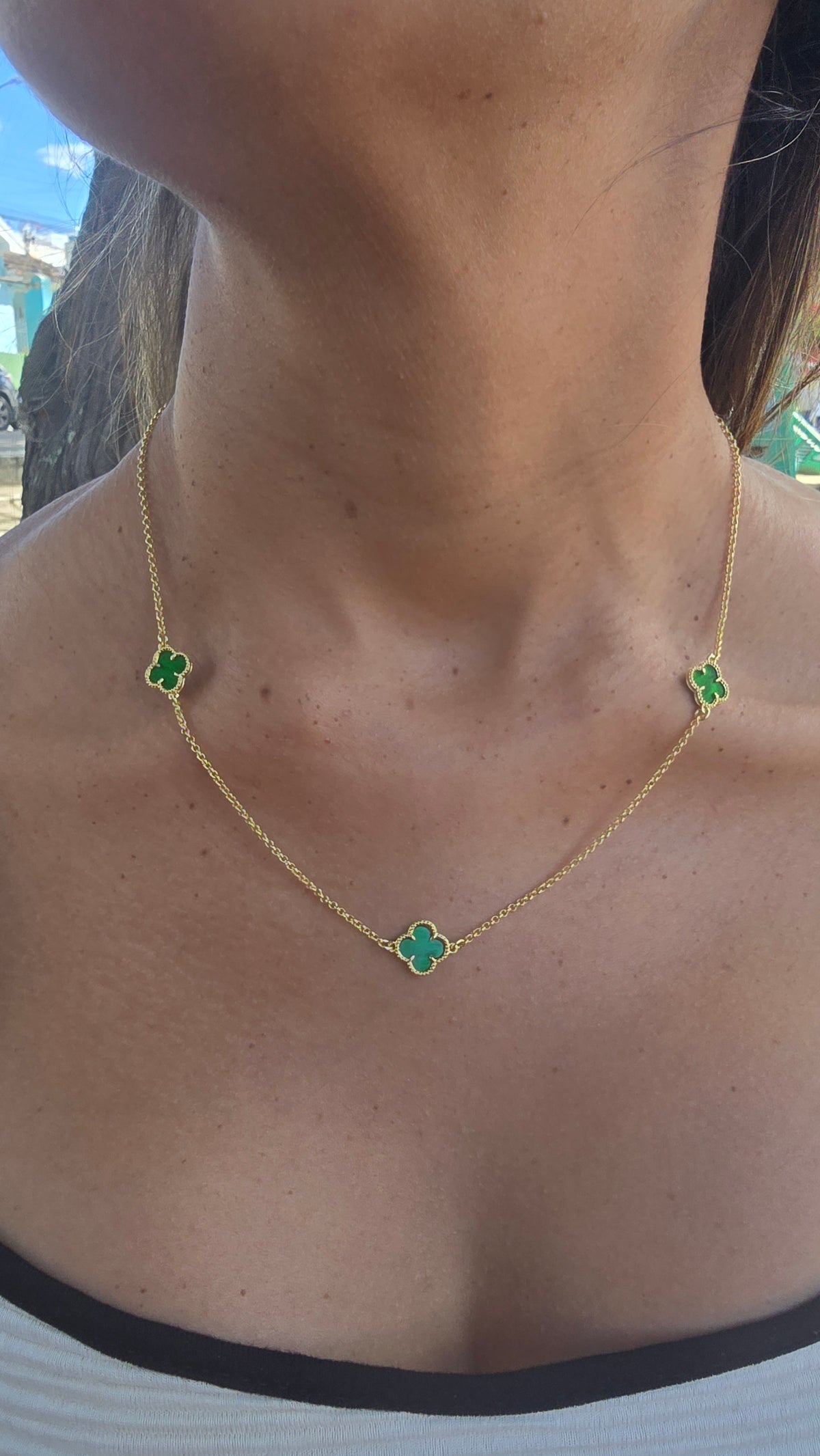 Colar Trevo Verde Banhado a Ouro 18k