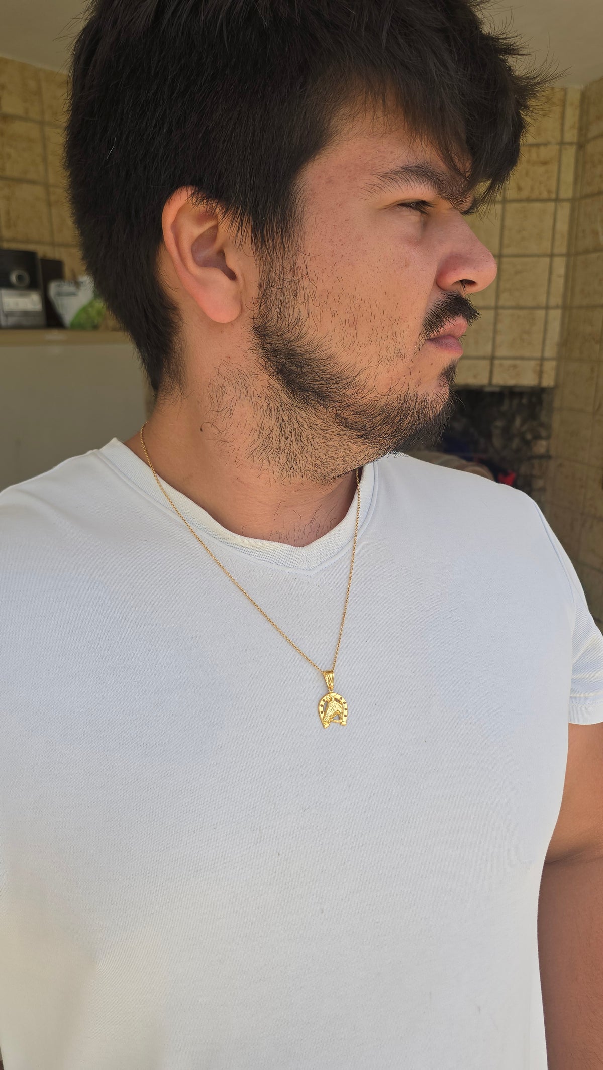 Corrente Cadeado 1mm Cavalo M Banhado a Ouro 18k