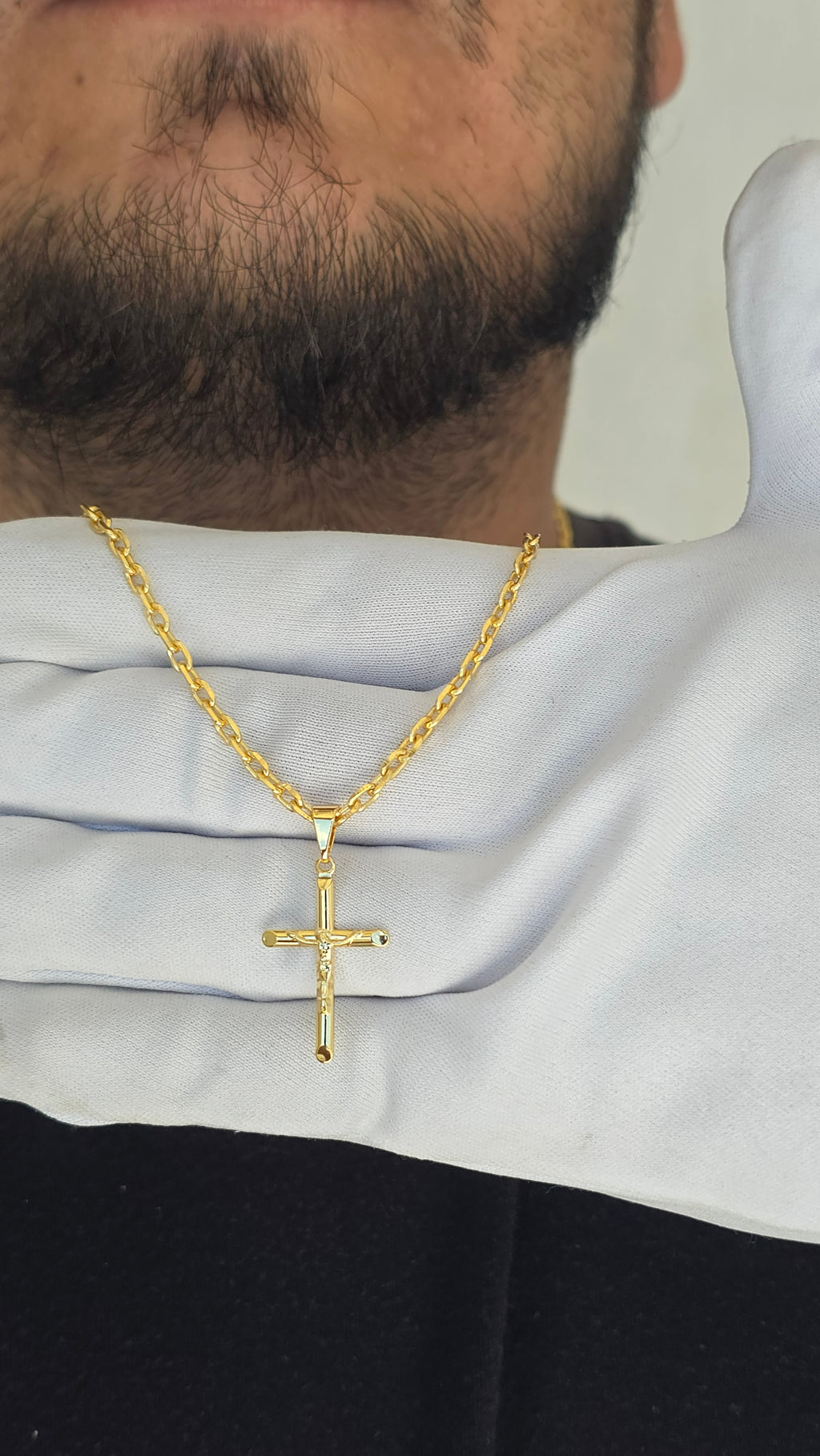 Corrente Cadeado 3mm Cruz Jesus Banhado a Ouro 18k