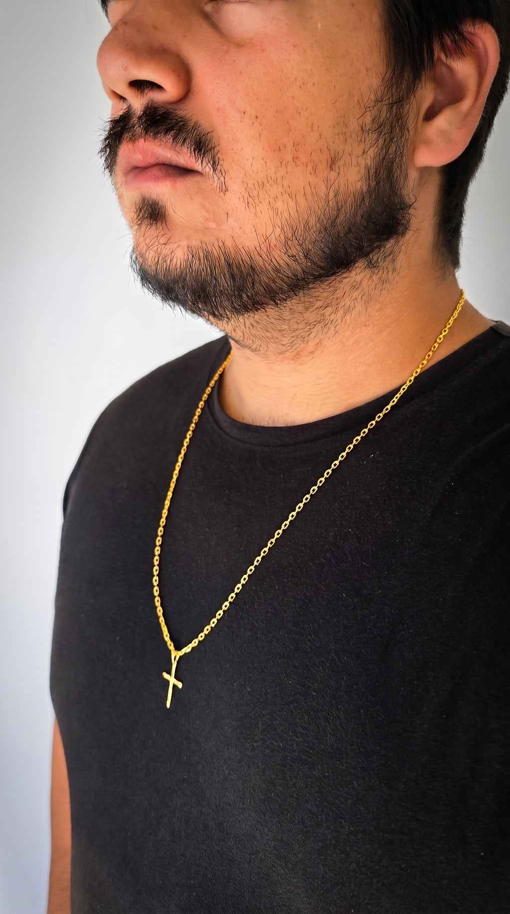 Corrente Cadeado 3mm Cruz Jesus Banhado a Ouro 18k