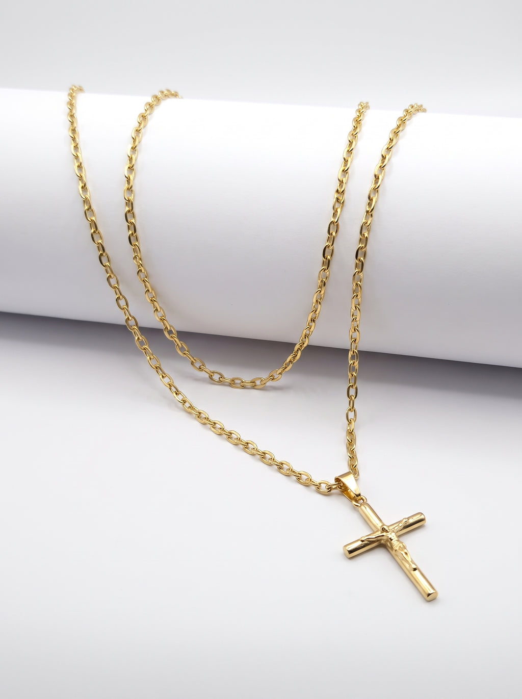 Corrente Cadeado 3mm Cruz Jesus Banhado a Ouro 18k