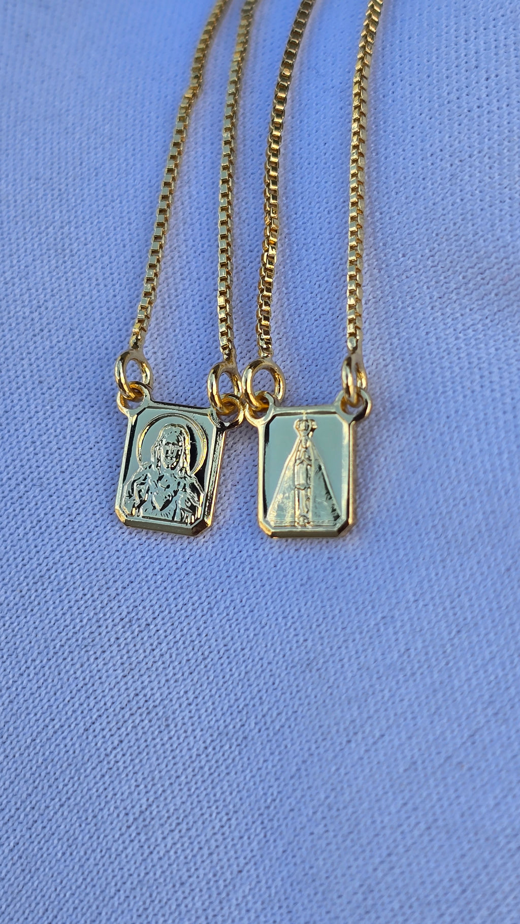 Escapulario Nossa Senhora e Jesus Banhado a Ouro 18k 70cm