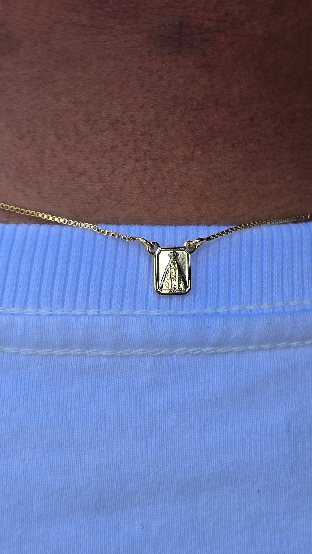 Escapulario Nossa Senhora e Jesus Banhado a Ouro 18k 70cm