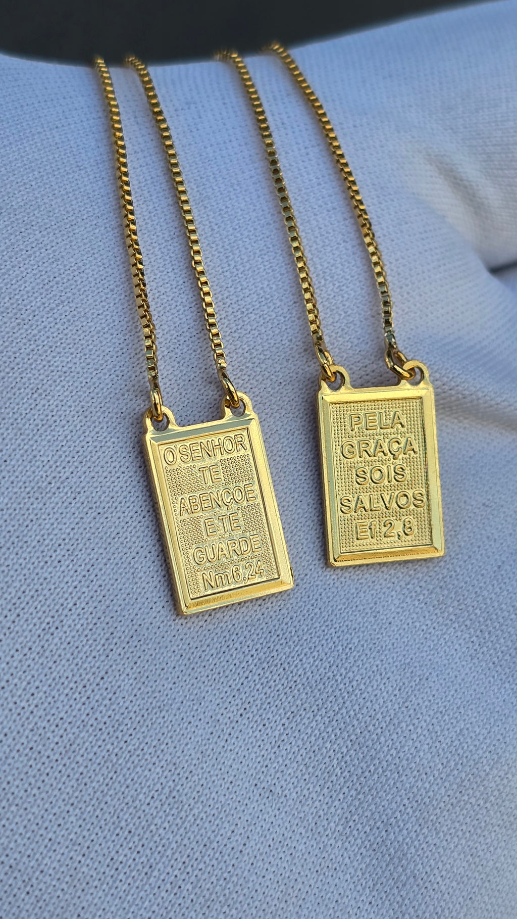Escapulario Veneziano 0,8mm Sagrado Coração 1,5x1cm Banhado a Ouro 18k 70cm