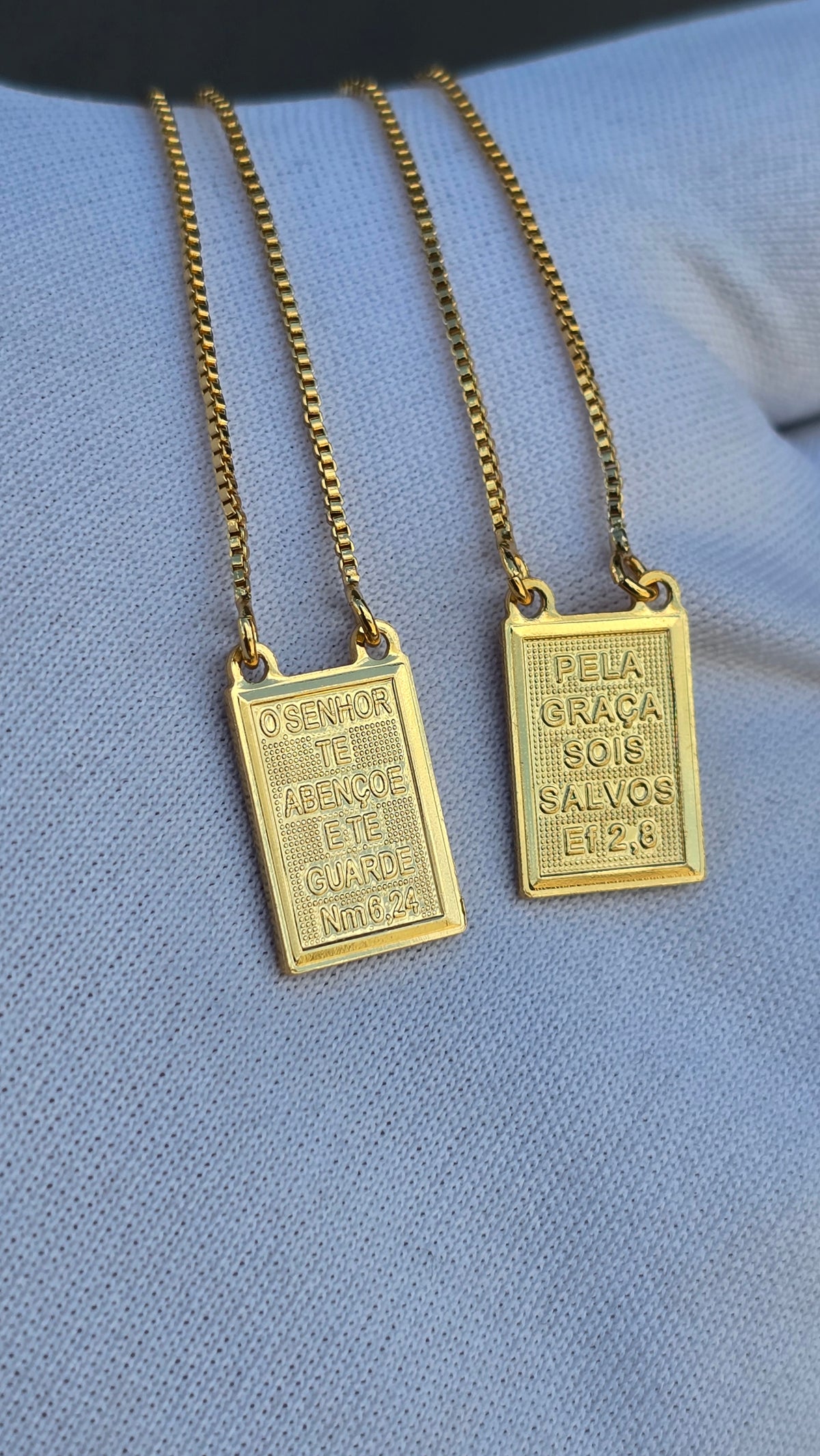 Escapulario Veneziano 0,8mm Sagrado Coração 1,5x1cm Banhado a Ouro 18k 70cm