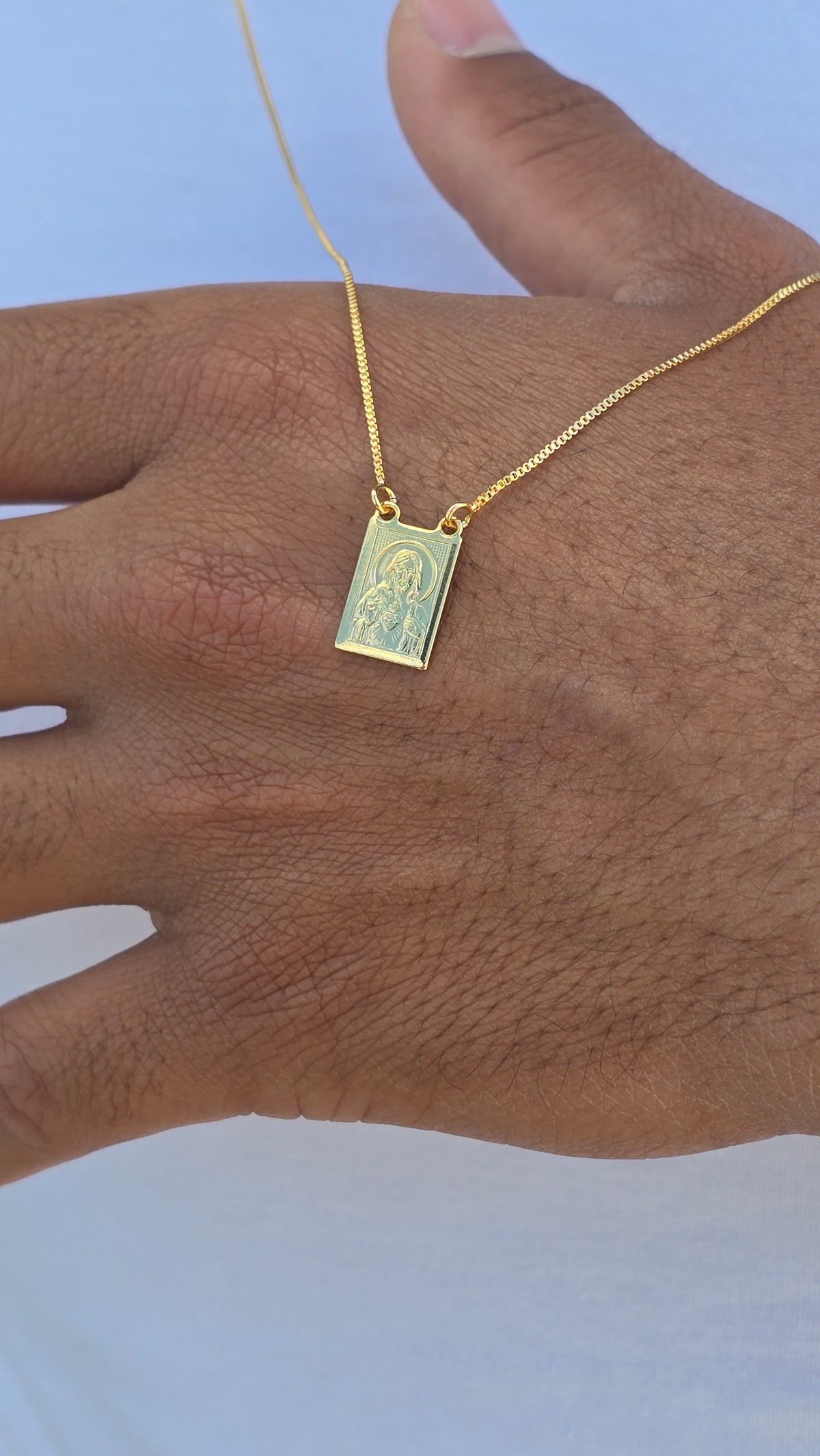 Escapulario Veneziano 0,8mm Sagrado Coração 1,5x1cm Banhado a Ouro 18k 70cm
