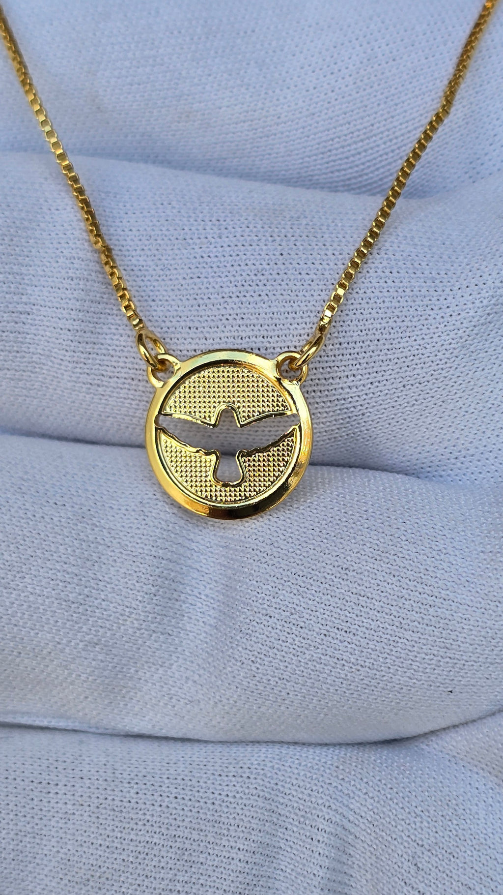 Escapulario Espirito Santo Redondo Banhado a Ouro 18k 70 cm