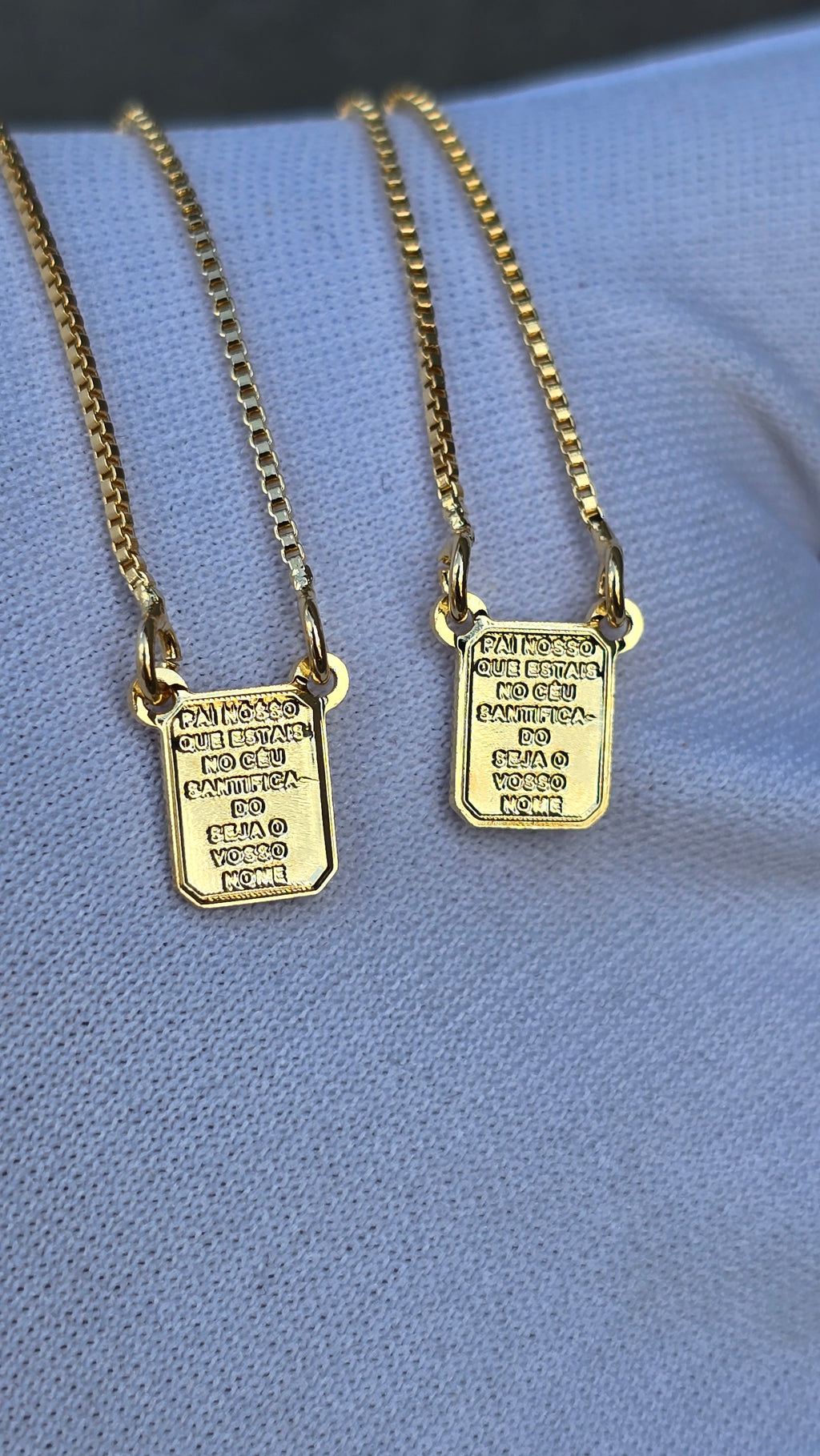 Escapulario Deus é Fiel + Pai nosso Banhado a Ouro 18k 70cm