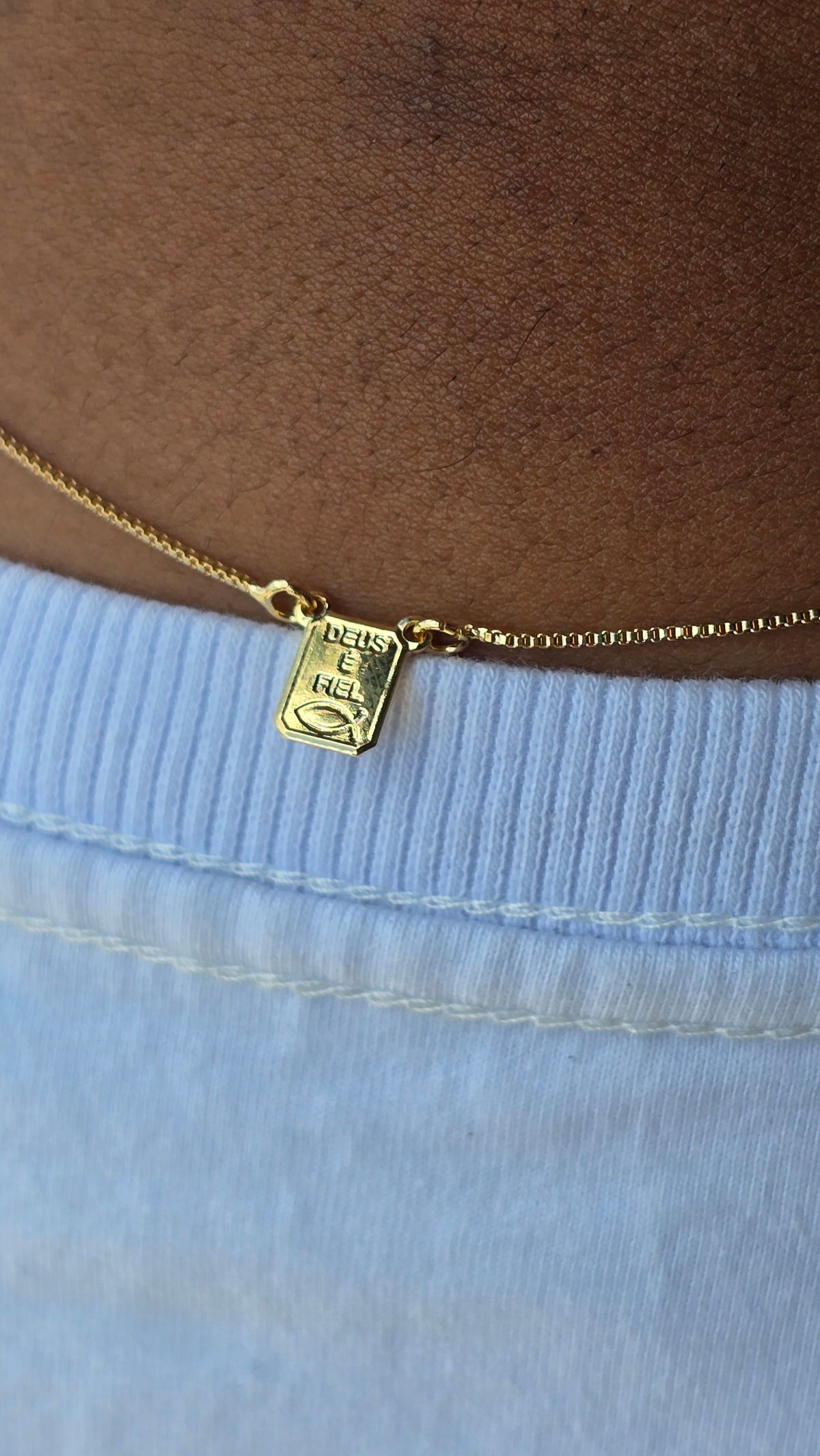 Escapulario Deus é Fiel + Pai nosso Banhado a Ouro 18k 70cm