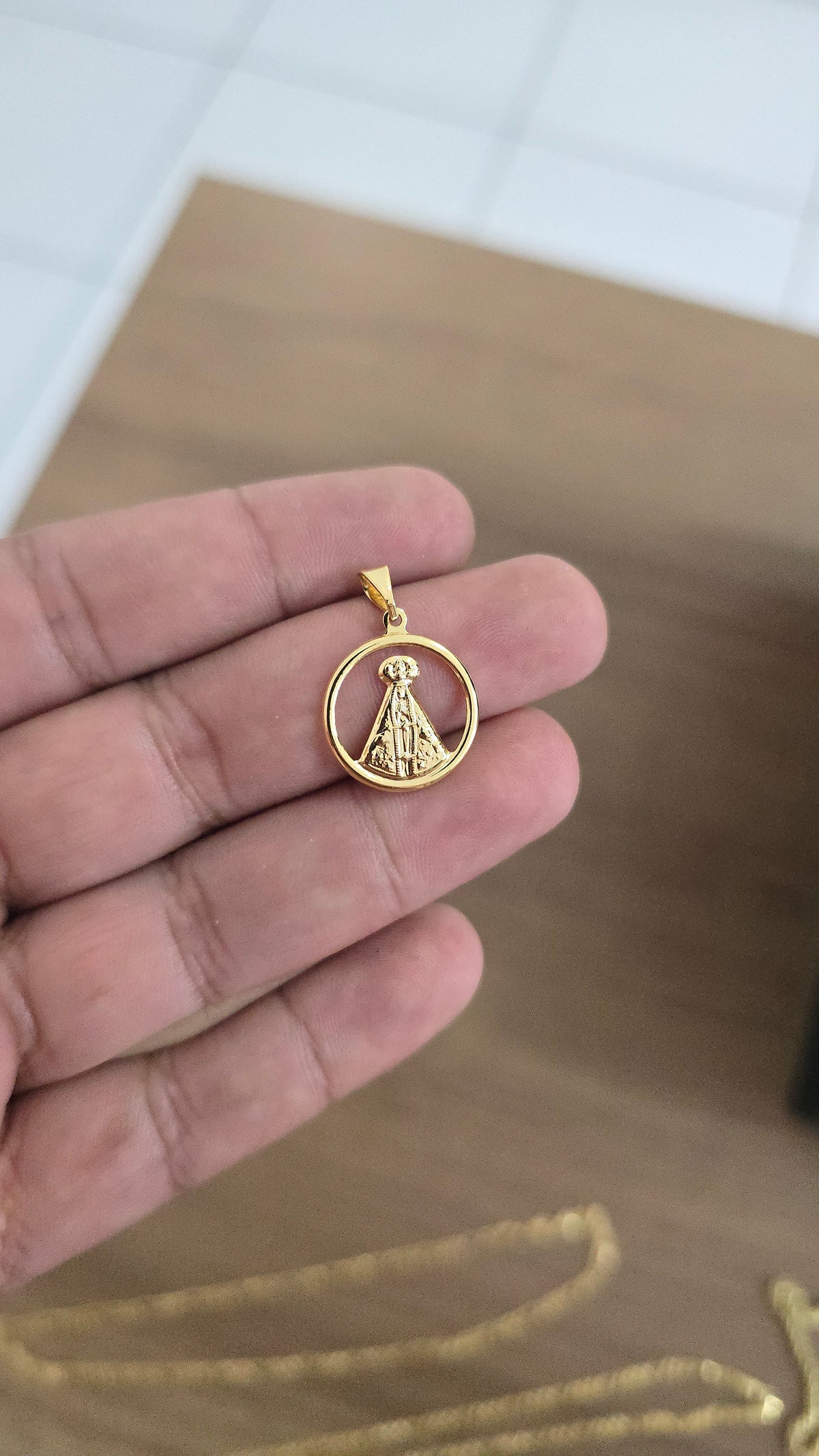 Pingente Nossa Senhora Redondo Banhado a Ouro 18k