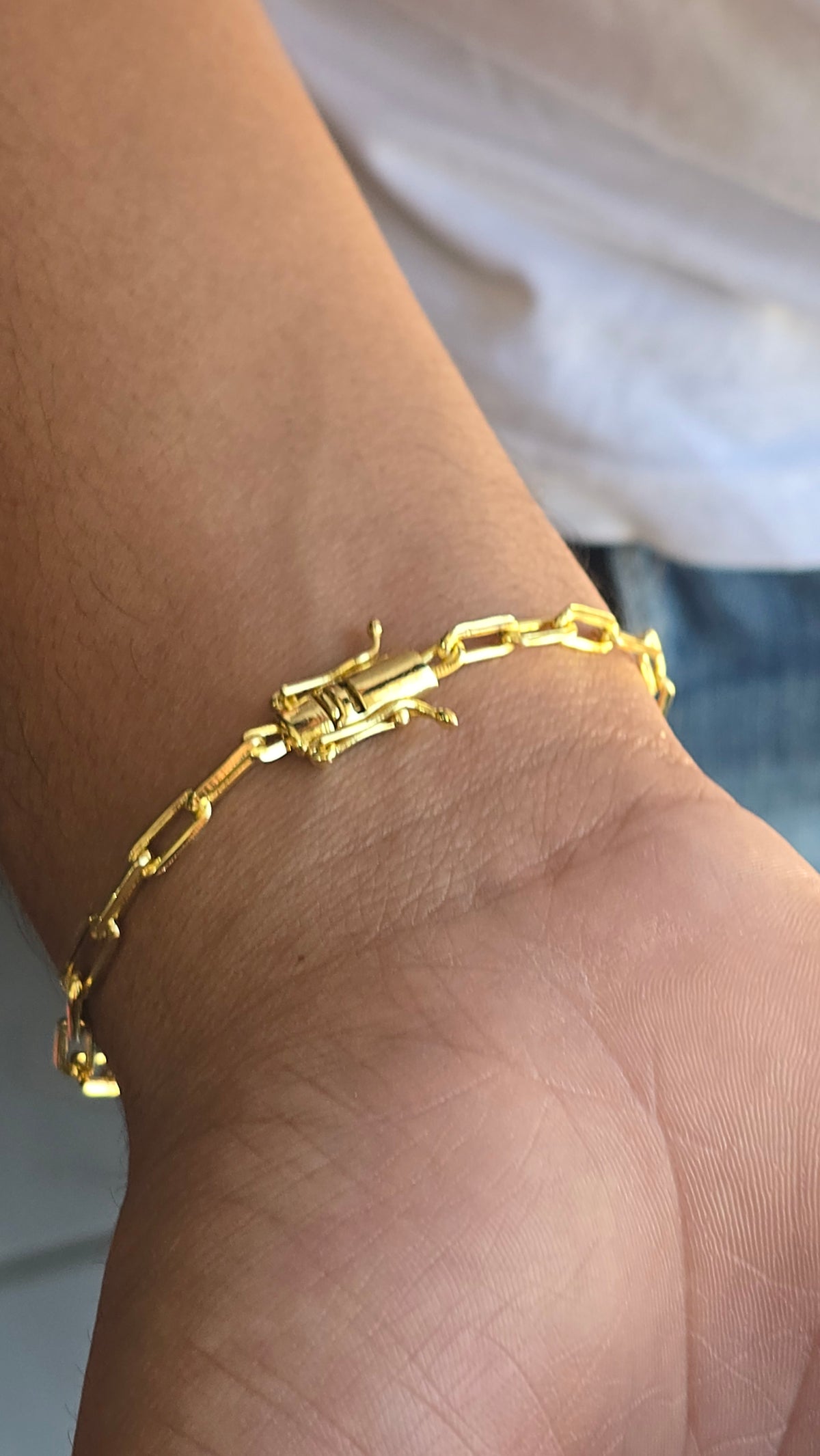 Pulseira Cadeado Alongado 4,5mm Banhado a Ouro 18k