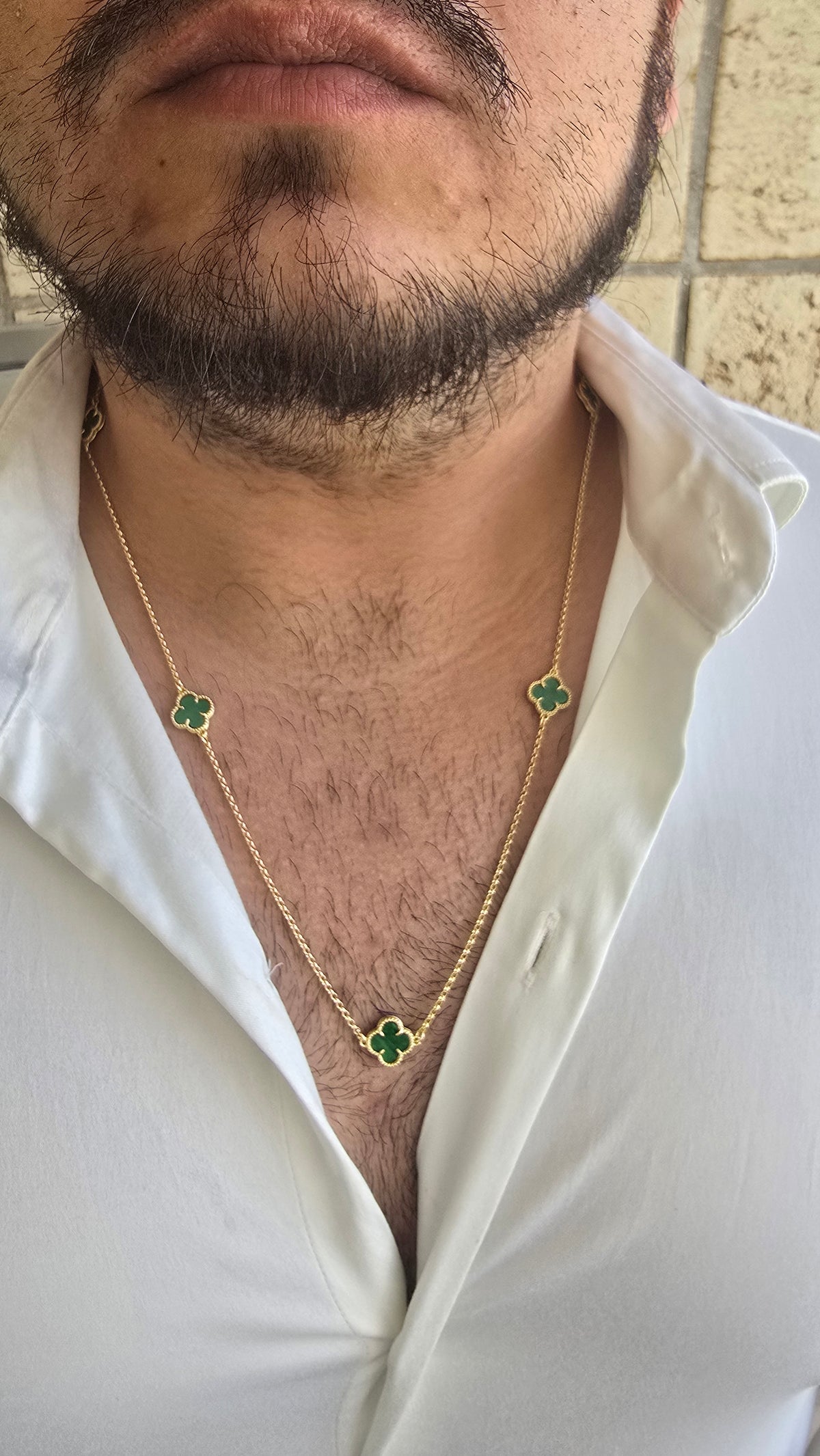 Colar Trevo Verde 5 Folhas Banhado a Ouro 18k