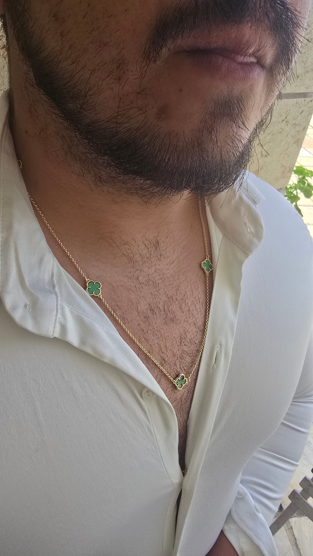 Colar Trevo Verde 5 Folhas Banhado a Ouro 18k
