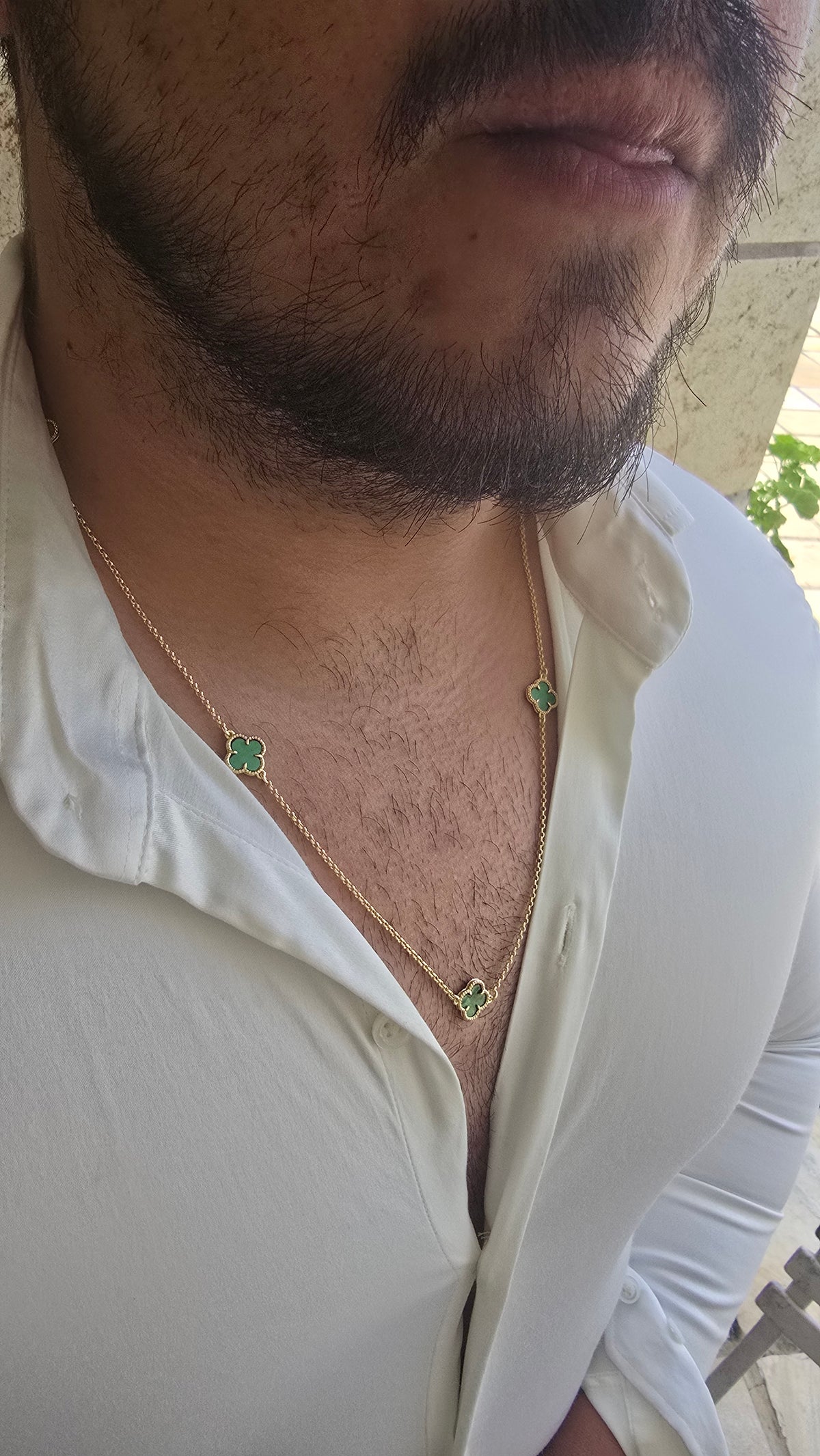 Colar Trevo Verde 5 Folhas Banhado a Ouro 18k