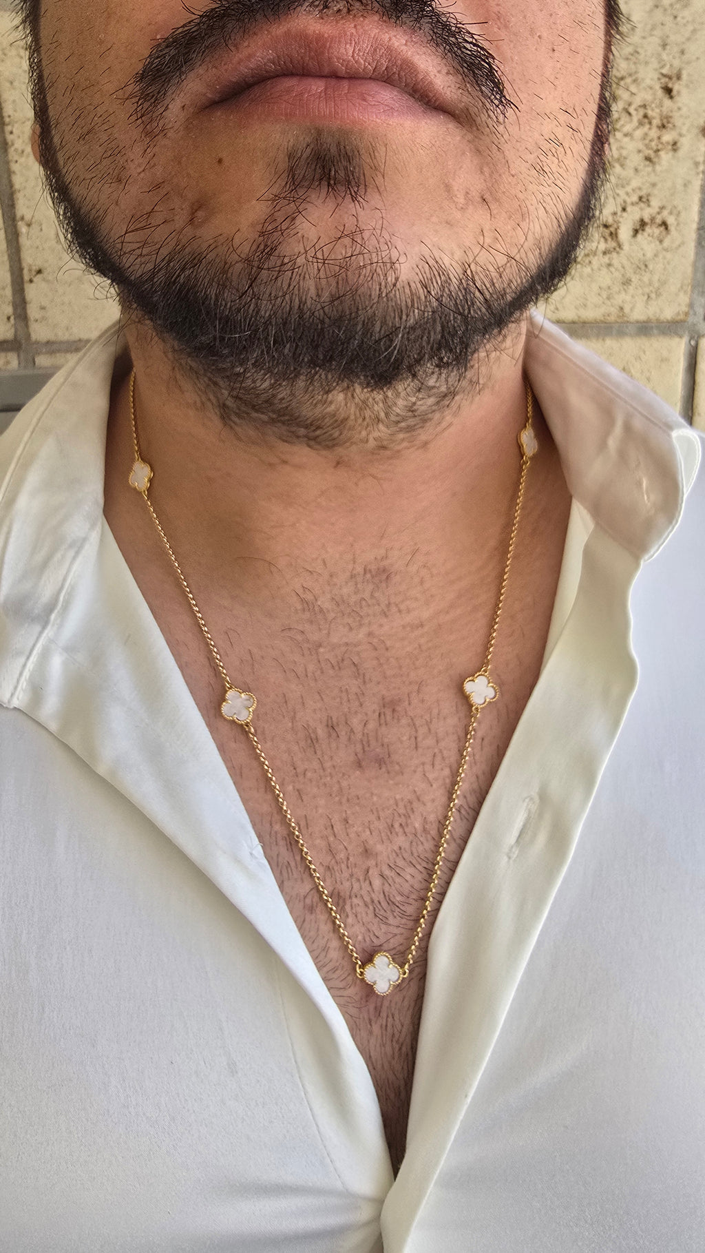 Colar Trevo Branco 5 Folhas Banhado a Ouro 18k