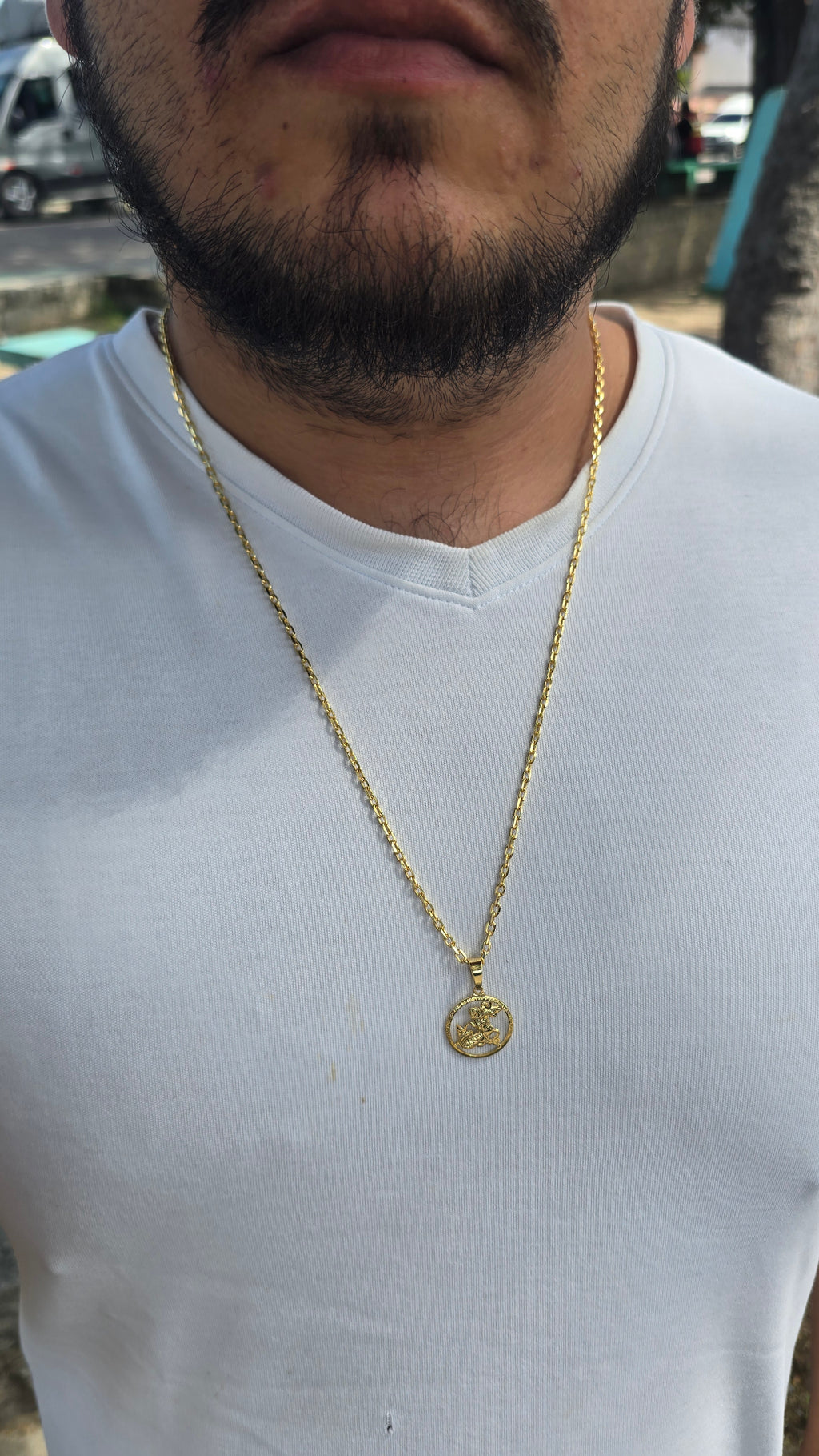 Corrente Cadeado 3mm + Pingente São Jorge Banhado a Ouro 18k