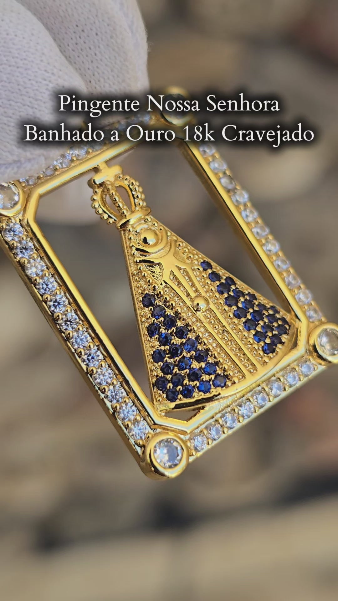 Pingente Nossa Senhora Cravejado Banhado a Ouro 18k